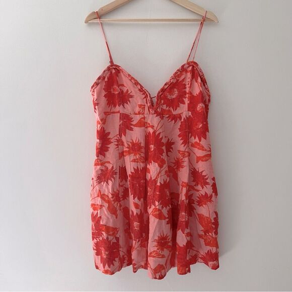 Free People Dress Altura Babydoll Minidress Floral Pink Red Size Large - Picture 3 of 16